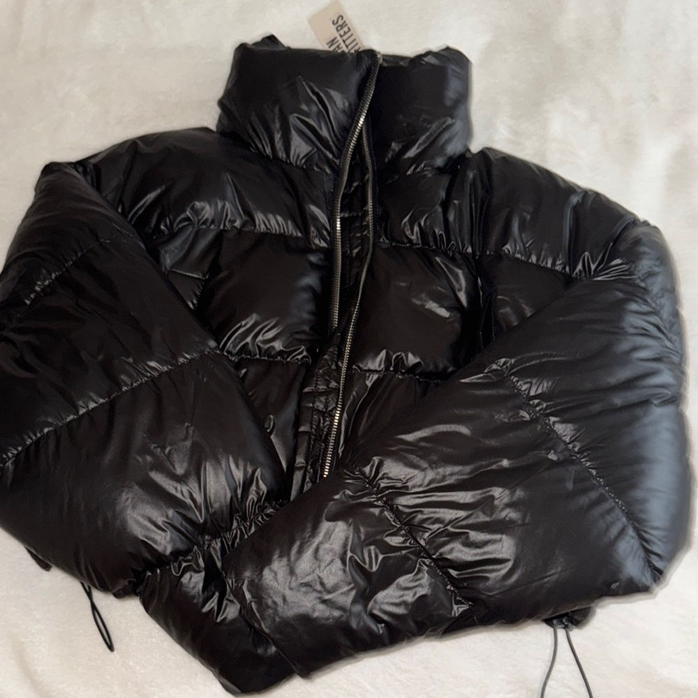 Urban Outfitters Black Puffer Jacket with High Collar
